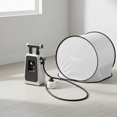 Professional mobile tanning kit on a clean wooden floor