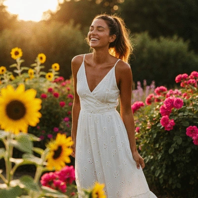 Woman with a natural radiant tan relaxing outdoors
