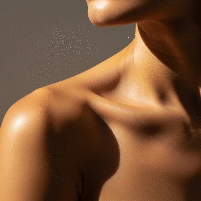 Close-up of a person with a radiant natural bronze skin tone